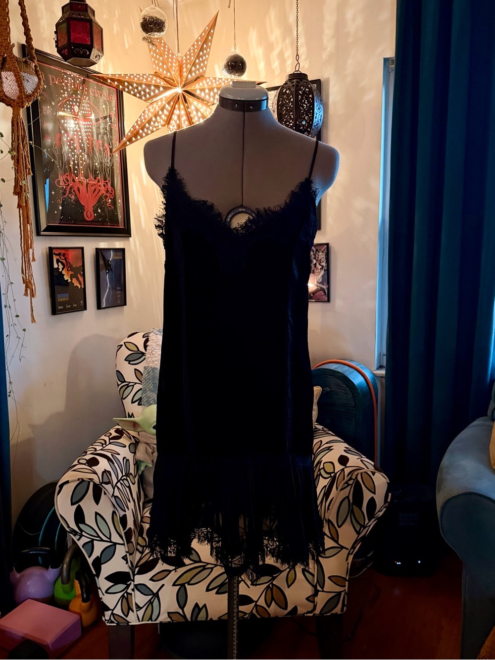 Black Lace-Trim Slip Chemise with Adjustable Spaghetti Straps